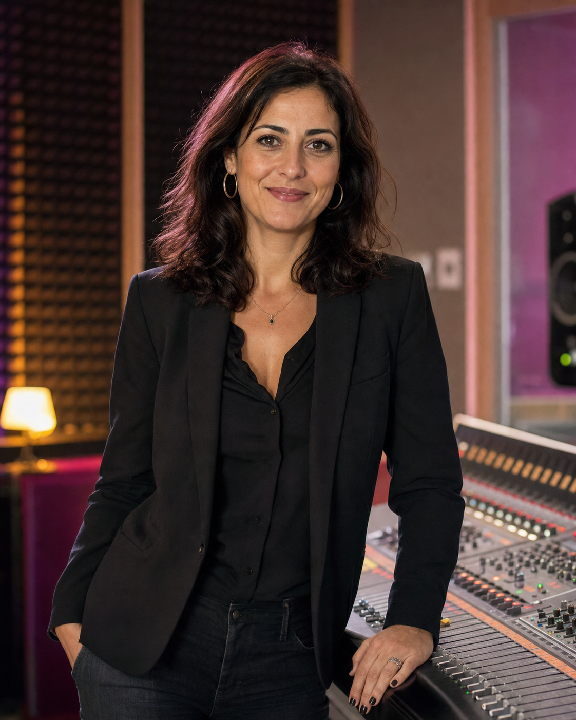 Elisa Bianchi, fondatrice dello studio di doppiaggio, alla consolle di missaggio audio